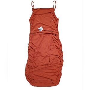 Heart Hips Rust Orange Ruched Midi Slip Dress